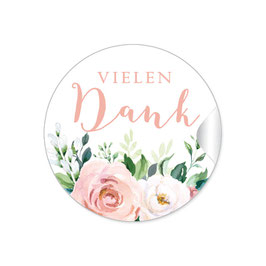 24 Sticker Vielen Dank - Rosen Blätter Zweige grün Apricot rosa weiß