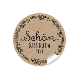 24 Sticker "Schön, dass du da bist" - Blütenranke schwarz - natur