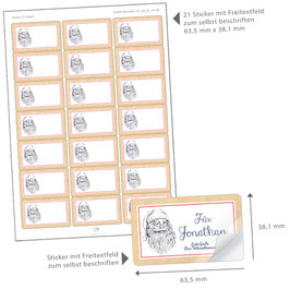 21 Sticker rechteckig klein -Weihnachtsmann Natur weiß - mit Freitextfeld