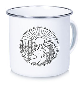 Emaille Tasse Becher VANLIFE ILLUSTRATION Schwarz weiß • 300 ml