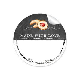 24 Sticker MADE WITH LOVE- HOMEMADE STYLE PLÄTZCHEN - Kreidetafel schwarz weiß - mit Freitextfeld BREIT