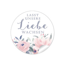 24 Sticker "Lasst unsere Liebe wachsen" - Pastell Rosen Blüten Blätter rosa weiß blau grau