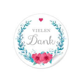 24 Sticker "Vielen Dank" - Blütenkranz - rot / grün