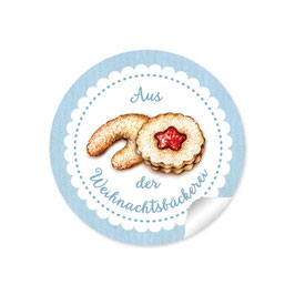 24 Sticker "Aus der Weihnachtsbäckerei"- Gebäck - blau
