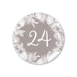 24 Sticker Adventskalenderzahlen - Weihnachtskranz - Sand