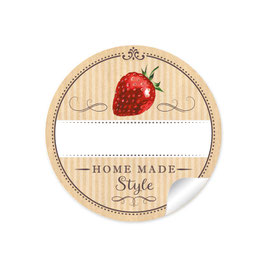 24 Sticker "Home Made Style"- Erdbeere - Natur