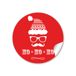 24 Sticker "Ho Ho Ho" Hipster Weihnachtsmann / Nikolaus - ROT