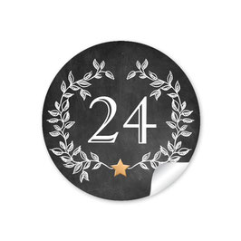 24 Sticker Adventskalenderzahlen - Kranz - schwarz