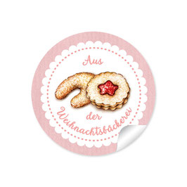 24 Sticker "Aus der Weihnachtsbäckerei"- Gebäck - rosa