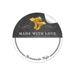 24 Sticker MADE WITH LOVE- HOMEMADE STYLE PFIFFERLING - Kreidetafel schwarz weiß - mit Freitextfeld BREIT