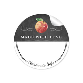 24 Sticker MADE WITH LOVE- HOMEMADE STYLE APFEL - Kreidetafel schwarz weiß - mit Freitextfeld BREIT