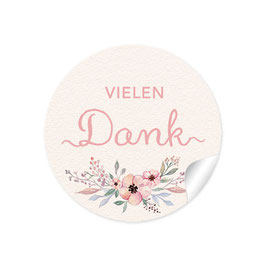 24 Sticker "Vielen Dank" - Blüten - Pastell  rosa