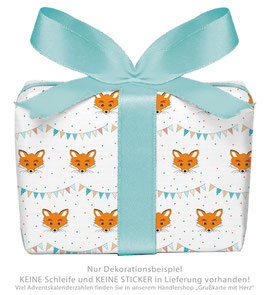 3 Bögen Geschenkpapier groß - FUCHS GIRLANDE - BUNT ORANGE, PEFC zertifiziertes Papier