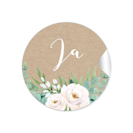 24 Sticker "Ja" - Vintage Retro - Kraftpapier Look Rosen weiß grün braun