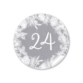 24 Sticker Adventskalenderzahlen - Weihnachtskranz - GRAU