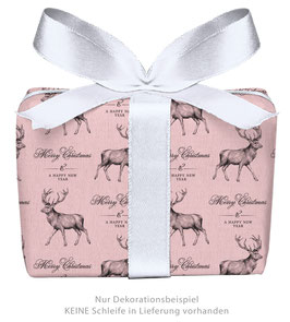 3 Bögen Geschenkpapier groß - Hirsch - rosa