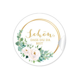 24 Sticker Schön, dass du da bist - Ringe Rosen weiß grün