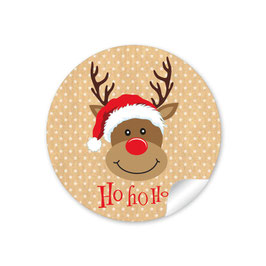 24 Sticker "Ho Ho Ho" - Rudolph - natur