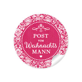 24 Sticker "Post vom Weihnachtsmann" -  Retro Vintage - fuchsia rot