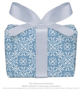 3 Bögen Geschenkpapier groß - Ornamente - blau