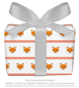 3 Bögen Geschenkpapier groß - FUCHS GESTREIFT - ORANGE