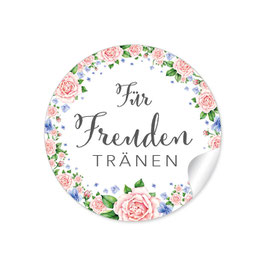 24 Sticker "Für Freudentränen" - Vintage Blumenkranz - rosa / blau
