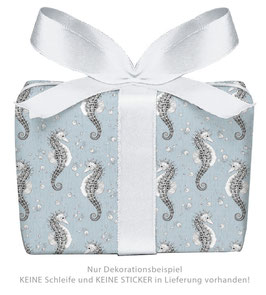 3 Bögen Geschenkpapier - Seepferdchen blau - gedruckt auf PEFC zertifiziertem Papier, 50 x 70 cm