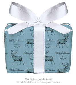 3 Bögen Geschenkpapier groß - Hirsch - blau