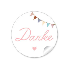 24 Sticker "Danke" - Wimpelkette - rosa