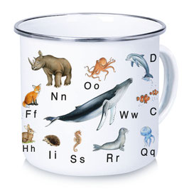 Emaille Tasse Becher ABC TIER ALPHABET • 300 ml