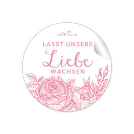 24 Sticker "Lasst unsere Liebe wachsen" - Rosen - rosa