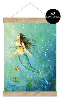 Din A3 Kunstdruck Poster ungerahmt MEERJUNGFRAU TÜRKIS Mermaid