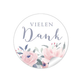 24 Sticker Vielen Dank - Rosen Blüten grün blau grau rosa