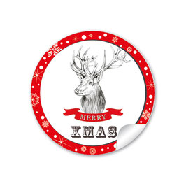 24 Sticker "Merry XMAS"- Weihnachtshirsch - rot