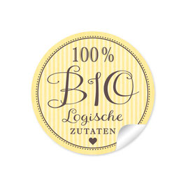 24 Sticker "100% BIO Logische Zutaten- Retro Style -Gelb