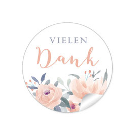 24 Sticker Vielen Dank - Rosen Blüten grün blau grau Apricot