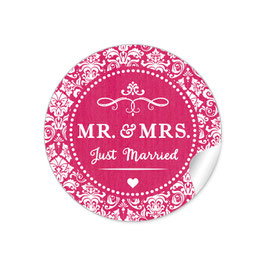 24 Sticker "MR. and MRS.  - Just married" - Ornamente - fuchsia rot