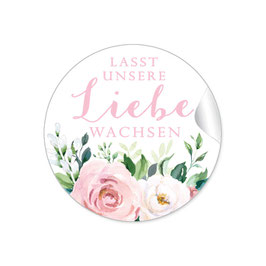 24 Sticker "Lasst unsere Liebe wachsen" - Rosen Blüten Blätter rosa weiß grün