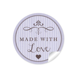 24 Sticker "Made with Love"- Vintage Retro Style - lila