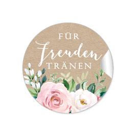 24 Sticker Für Freudentränen - Kraftpapier Look Rosen Blüten rosa weiß grün