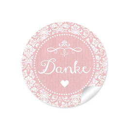 24 Sticker "Danke" - Vintage Ornamente - rosa