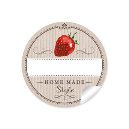 24 Sticker "Home Made Style"- Erdbeere - beige