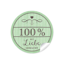 24 Sticker "100% mit Liebe gemacht"- Vintage Retro Style - grün