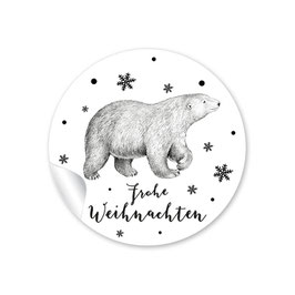 24 Sticker FROHE WEIHNACHTEN - Eisbär weiß