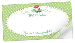 10 Sticker rechteckig groß - Mit Liebe für - Von der Heilkunstwerkstatt - Fliegenpilz - mit Freitextfeld