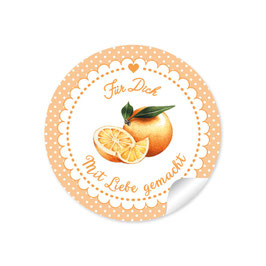 24 Sticker "Für Dich - Mit Liebe gemacht"- Orangen - Punkte orange