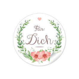 24 Sticker "Für Dich" - Blumenkranz - Apricot / grün