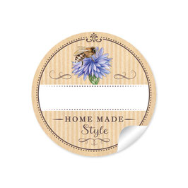 24 STicker "Made with Love"- Honigbiene Kornblume - nature - mit Freitextfeld