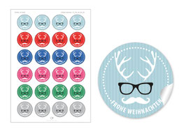 24 Sticker "Frohe Weihnachten"  - Hipster Hirsch - gemischt