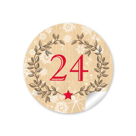 24 Sticker Adventskalenderzahlen - Kranz - natur